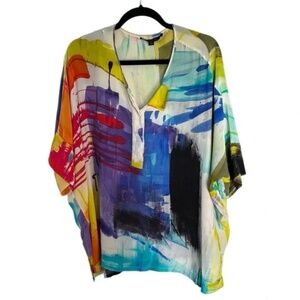 Lafayette 148 100% Silk New York Painterly Print Oversized Blouse Size Large